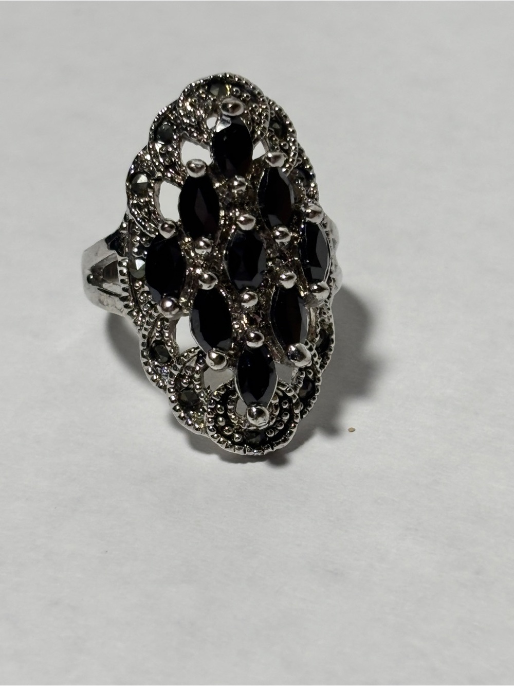 Black Marquise Stone Filigree Statement Ring